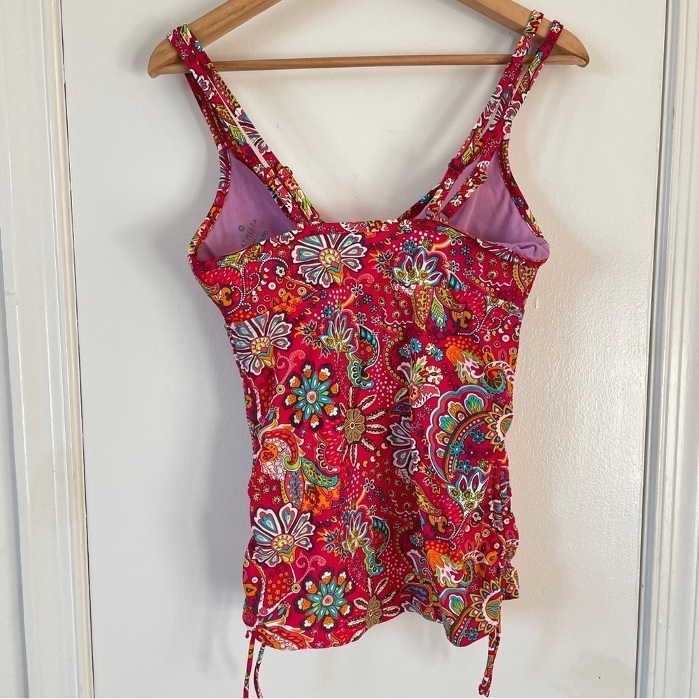 Athleta Tankini Montego Red Paisley Swimsuit Bikini Top side shirring 34 D/DD - Picture 7 of 9
